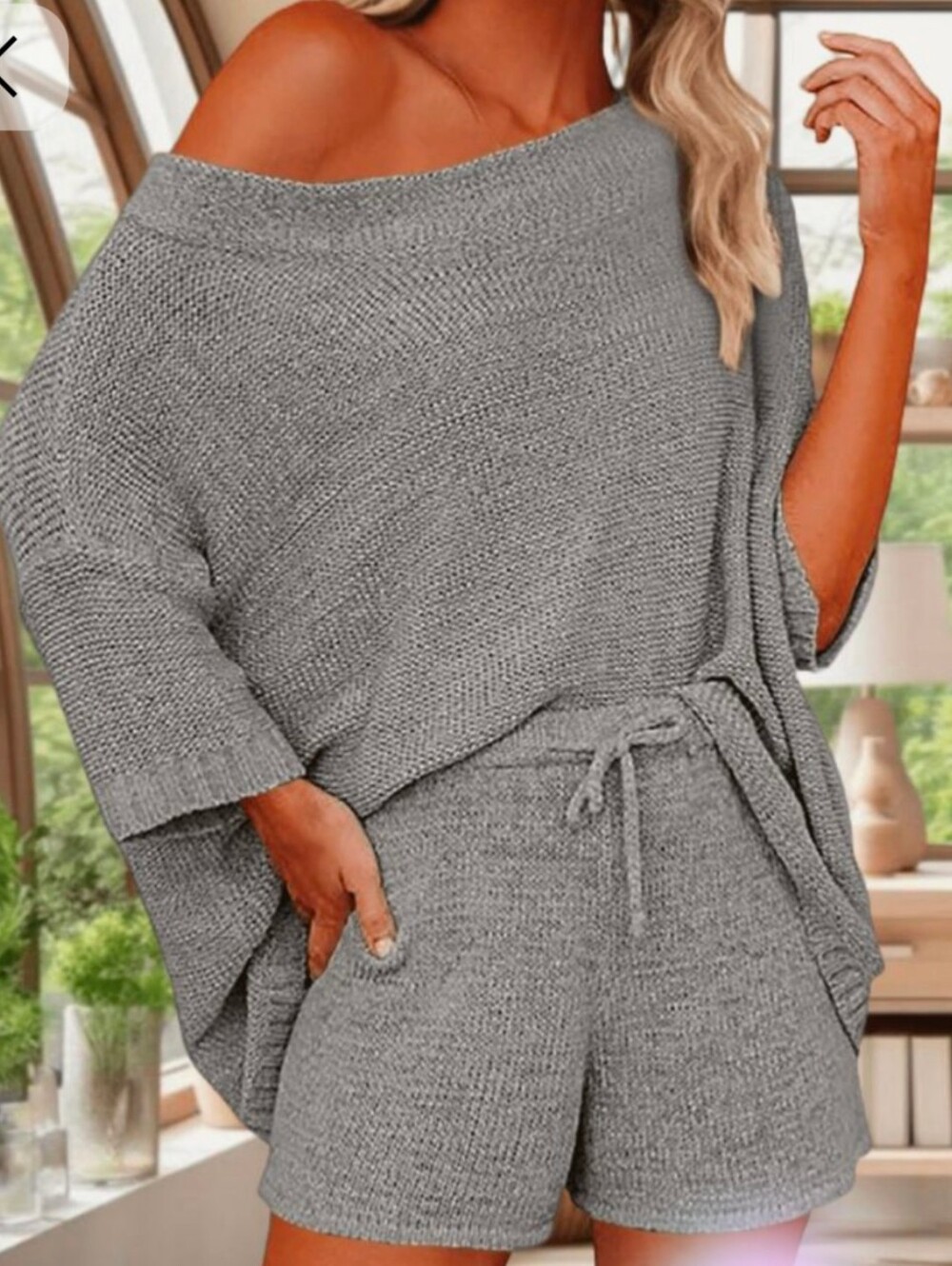 Soft Knit Two-Piece Lounge Set in Heather Gray L